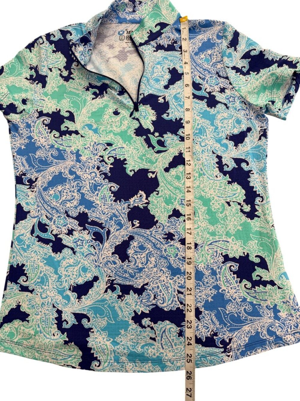 IBKUL Womens Size M Top 1/4 Zip Short-Sleeve Blue Green Paisley UPF Sun Shirt - Picture 6 of 8